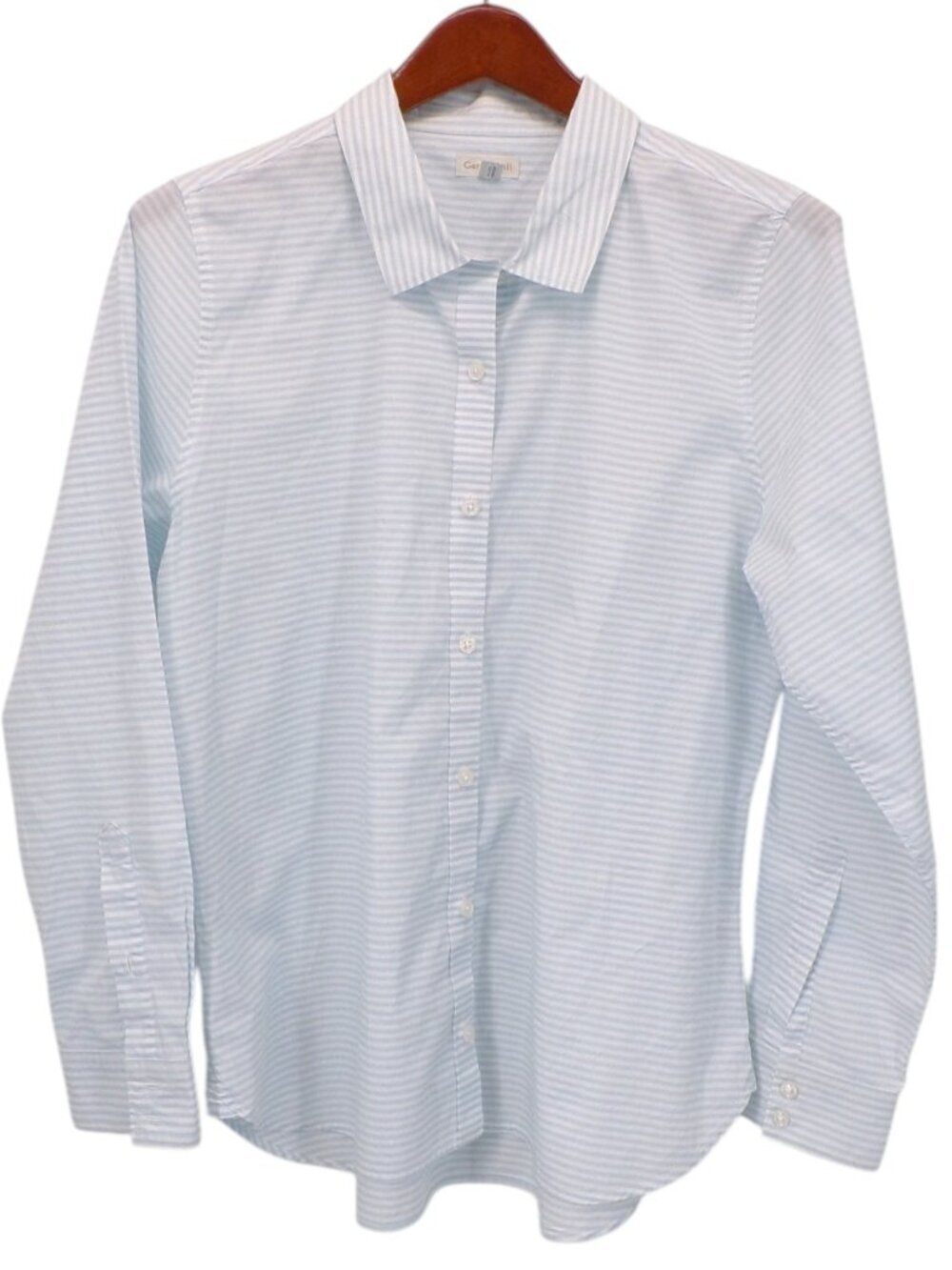 Garnet Hill Organic Pima Cotton Button Top Blue White Stripe Long Sleeve Size 12